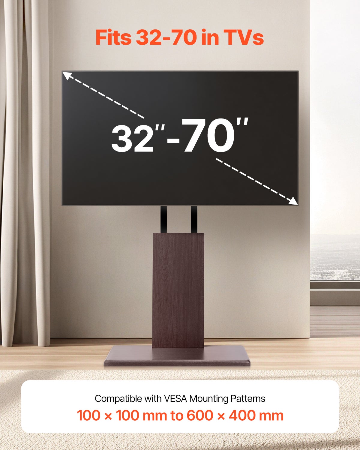 Support TV mobile universel,pour écrans VEVOR 32 à 70 pouces,avec multiprise,pivotant hauteur réglable,jusqu'à 45 kg,pour salon,chambre,bureau - 2