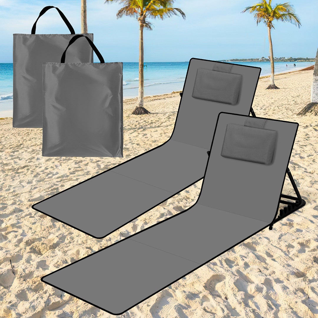 Zestaw 2 mat plażowych z odchylanym oparciem 145 x 47 cm Szary