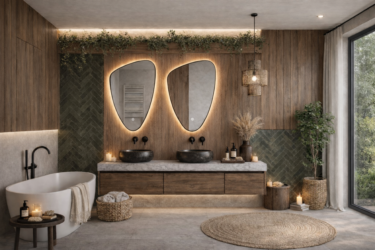 ORGANIC LINE LED lustro w czarnej ramie z oświetleniem LED 90 x 60 cm