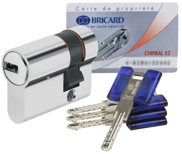Demi Cylindre de porte haute sécurité 30 x 10 mm 3 clés et carte de propriété Barillet Chifral S2 Bricard