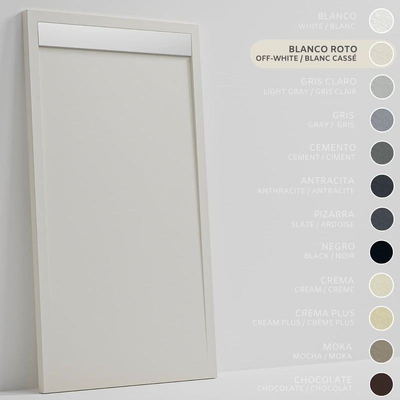 SOULHOME Brodzik prysznicowy– Żywica– Gel Coat– Gładka/Kamienna tekstura – Antypoślizgowy – złamana biel- 140x80- Niski 3cm– Ruszt INOX