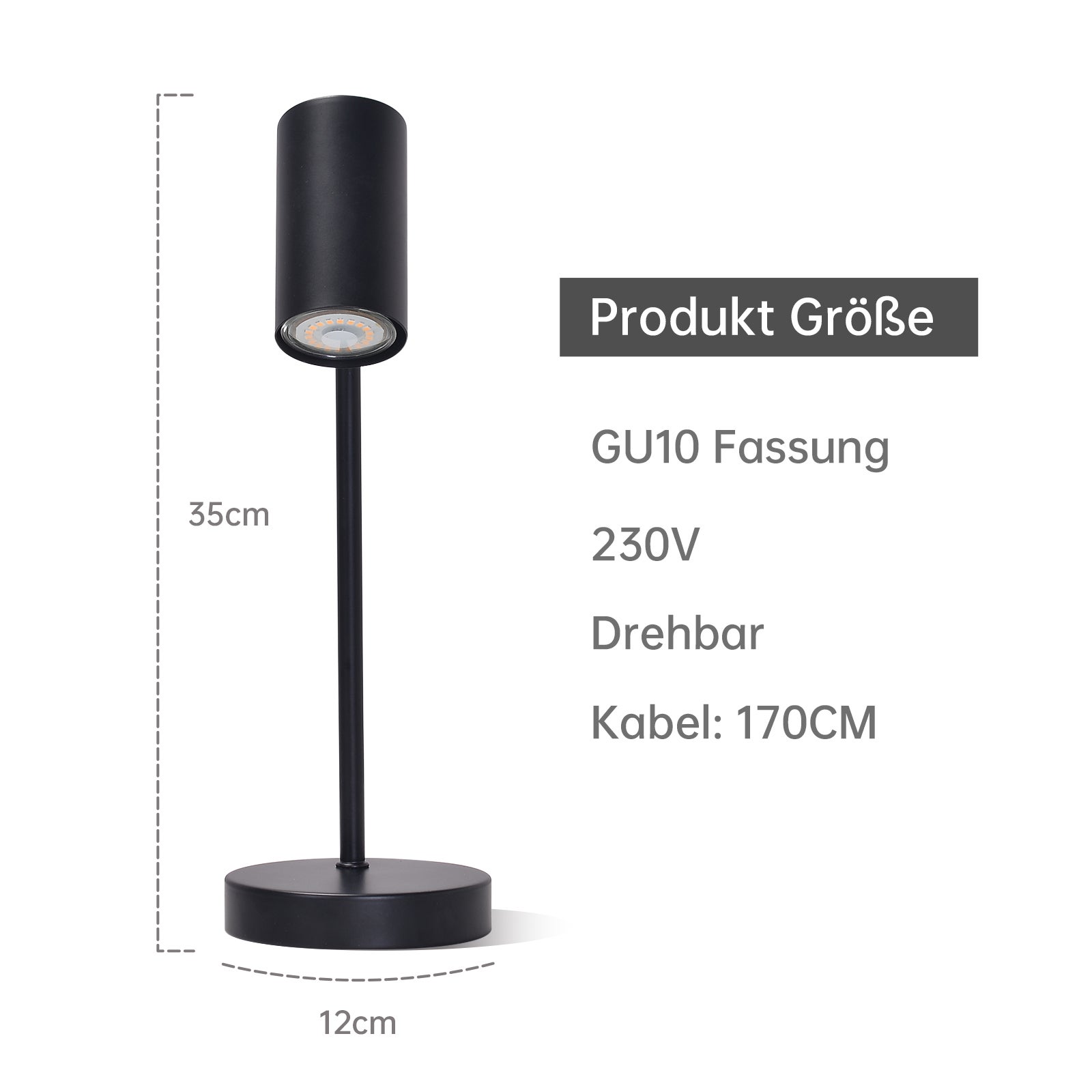 NETTLIFE lampe de chevet lampe de table noire salon pivotante 350° GU10 métal bureau - 4