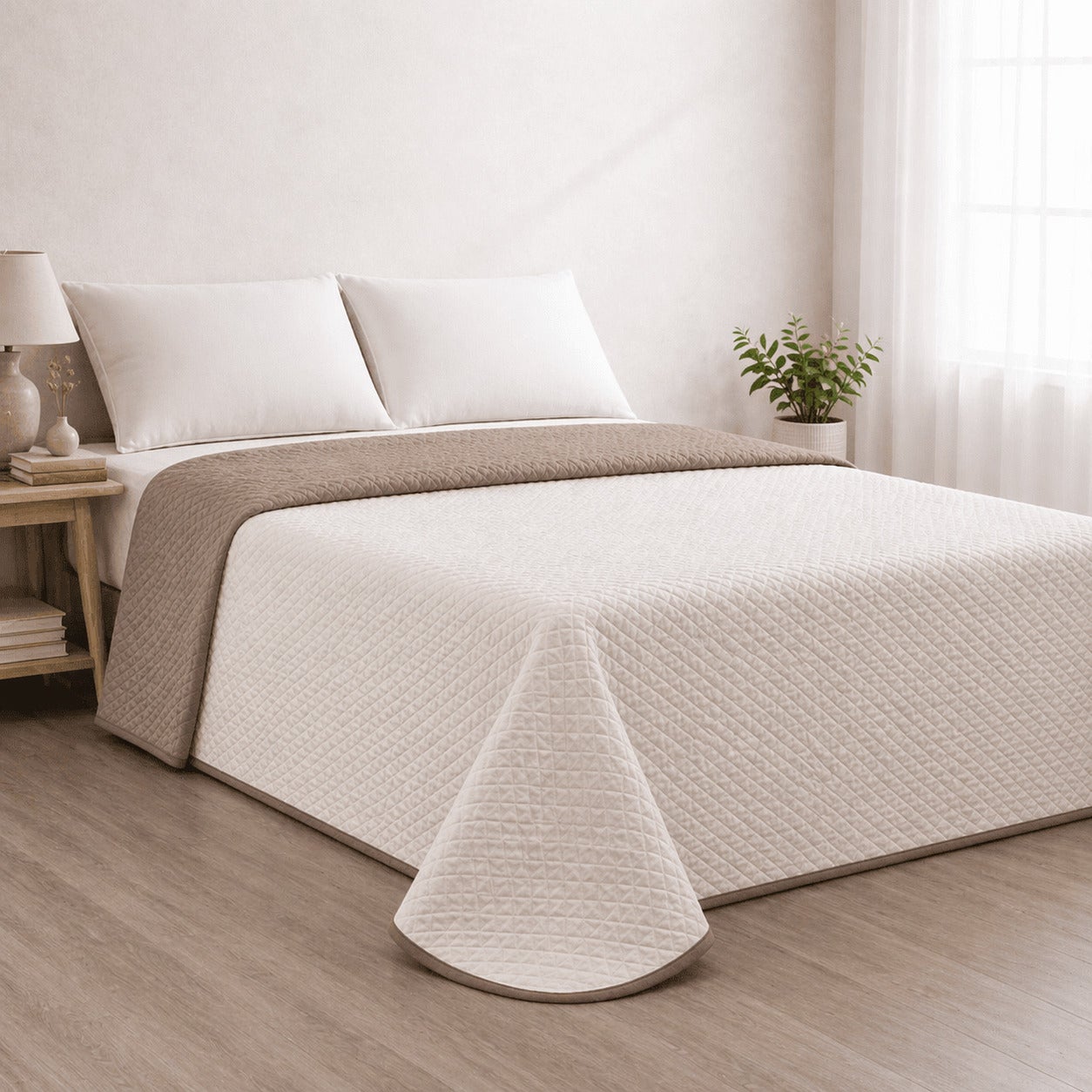 Colcha Bicolor Reversible Beige/Cuero Cama 150cm Donegal Collections - 5