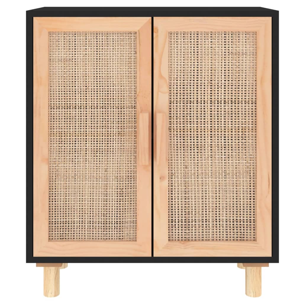 Buffet Noir 60x30x70 cm Bois de pin massif et rotin naturel - 4