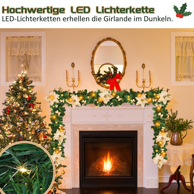 Ghirlanda di Natale Ghirlanda di abete Decorazione natalizia per interni ed esterni Ghirlanda artistica 2,7 m 50 LED con Gold decorativo - 3
