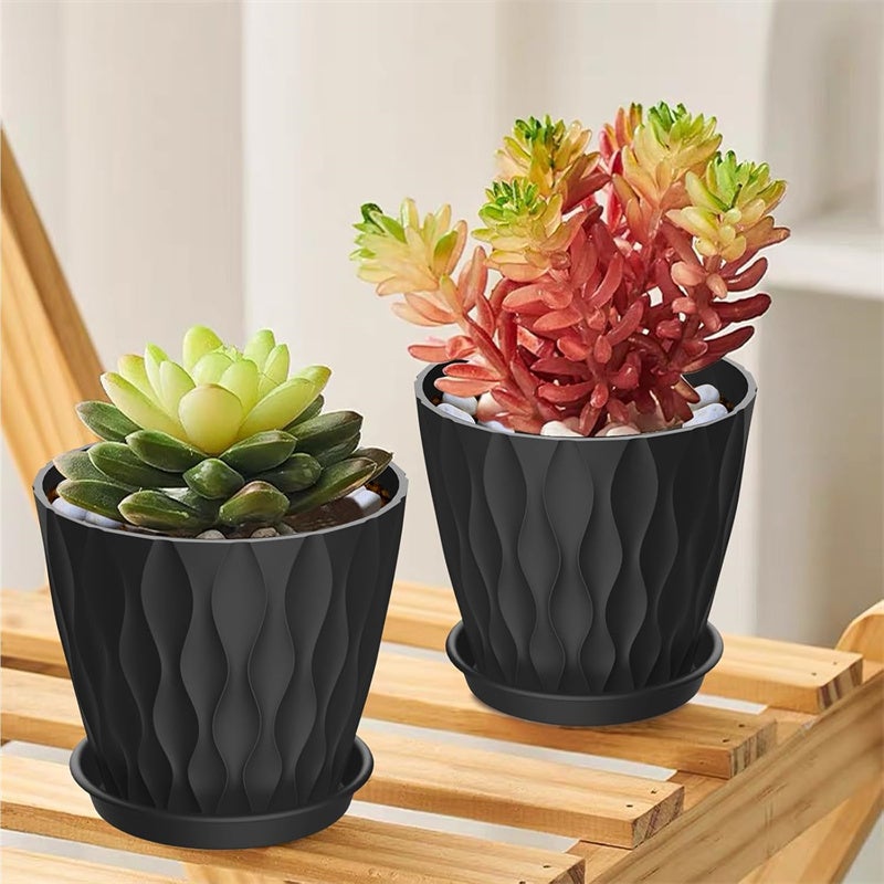 Gepege Set 4 Vasi In Ceramica Per Piante Grasse – 10,2 Cm, Con Fori Di Drenaggio E Sottovasi, Bianco Crema - 3