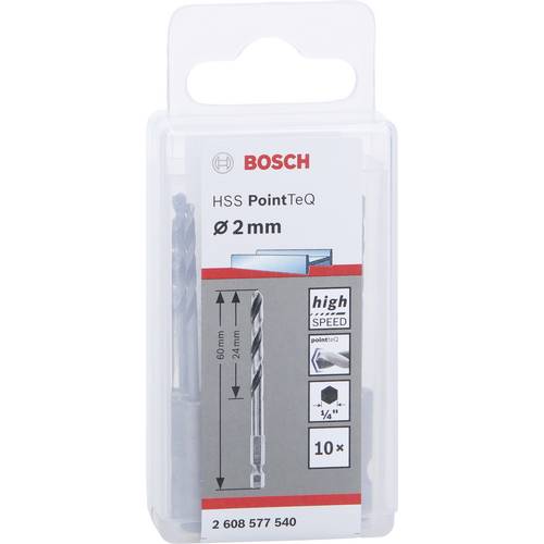 Bosch Accessories PointTeQ 10 punte esagonali per metallo, Ø 2 mm, lunghezza 24 mm, lunghezza totale 60 mm, attacco esagonale, accessori per avvitato