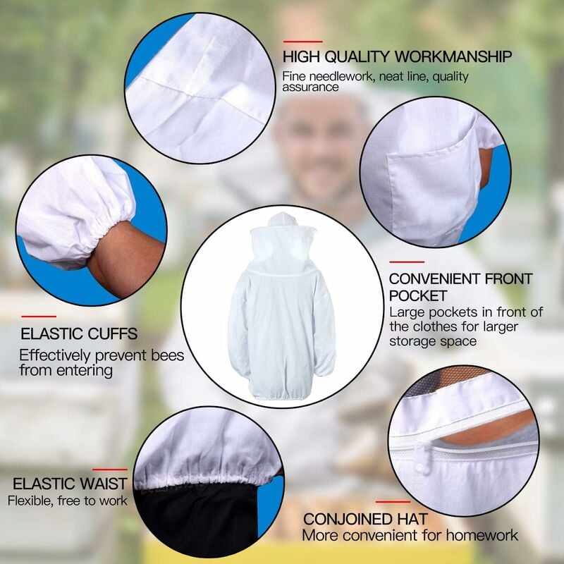 Veste d'apiculteur, Bee Guard professionnel, Chapeau d'apiculteur avec voile amovible, Costume d'abeille zippé pour apiculteurs - 5
