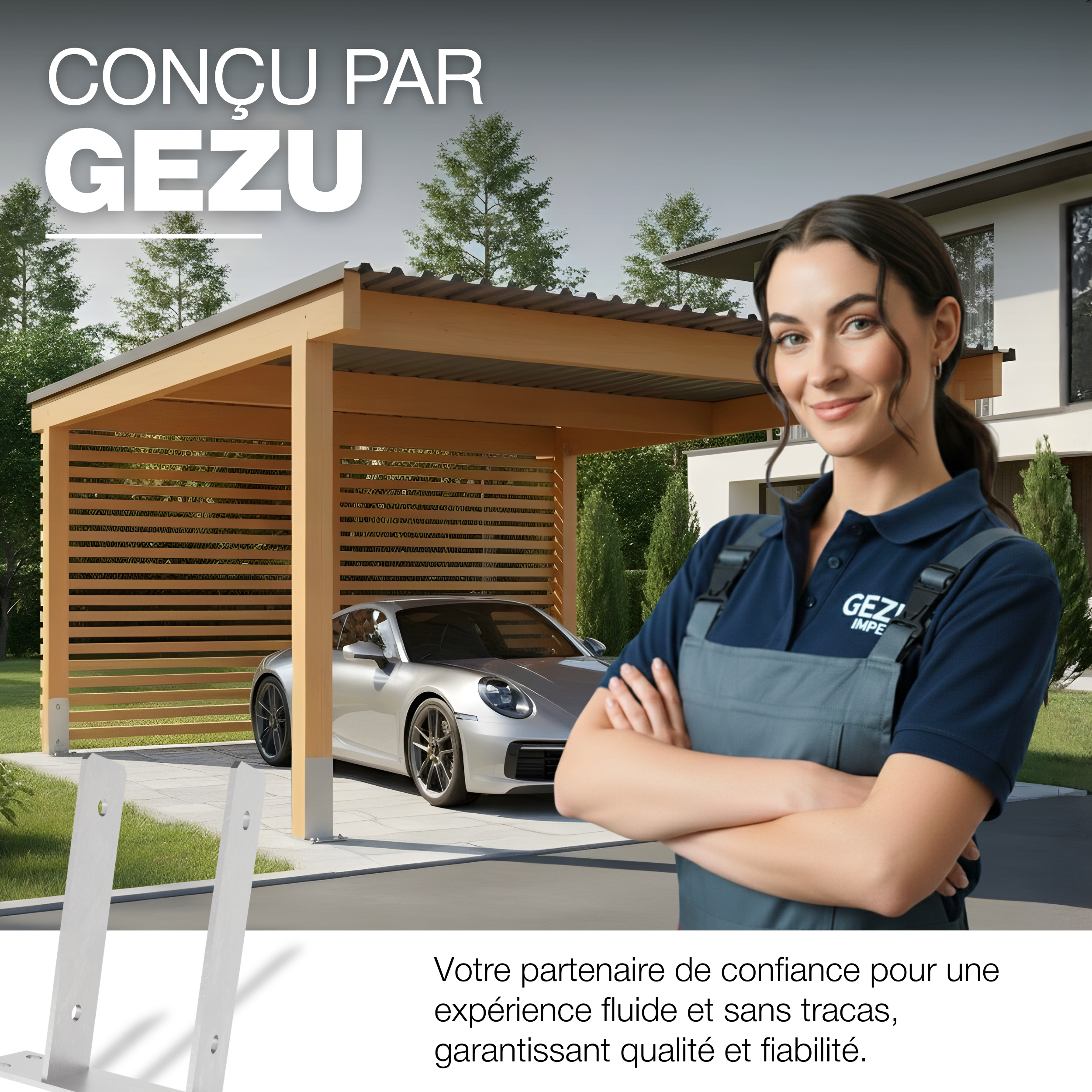 Support de poteau U 101 x 200 mm GEZU IMPEX Galvanisé à Chaud Platine bois pied Poteaux clôture - 7