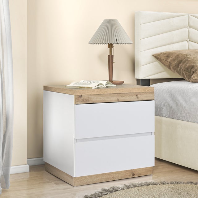 Comodino con 2 cassetti - stile scandinavo - Bianco