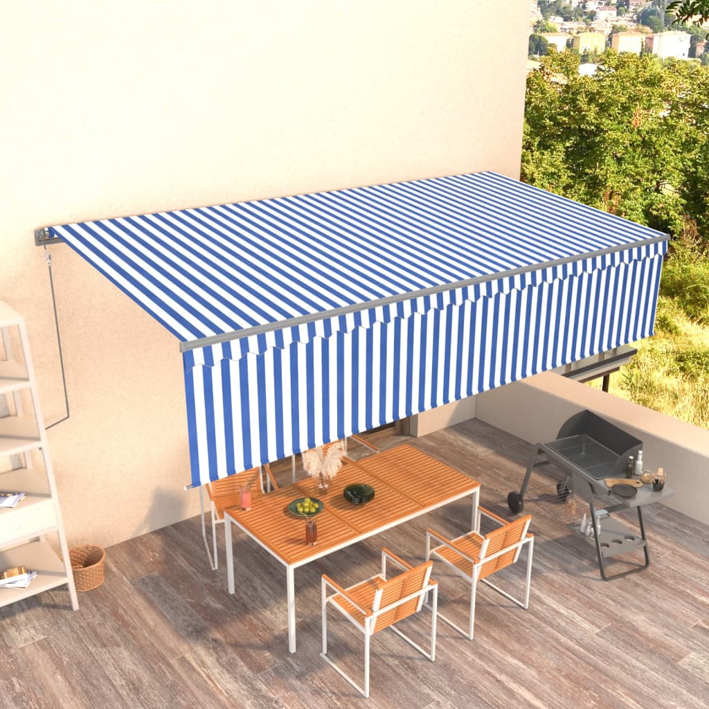 Toldo automático retráctil con persiana 6x3 m azul y blanco vidaxl