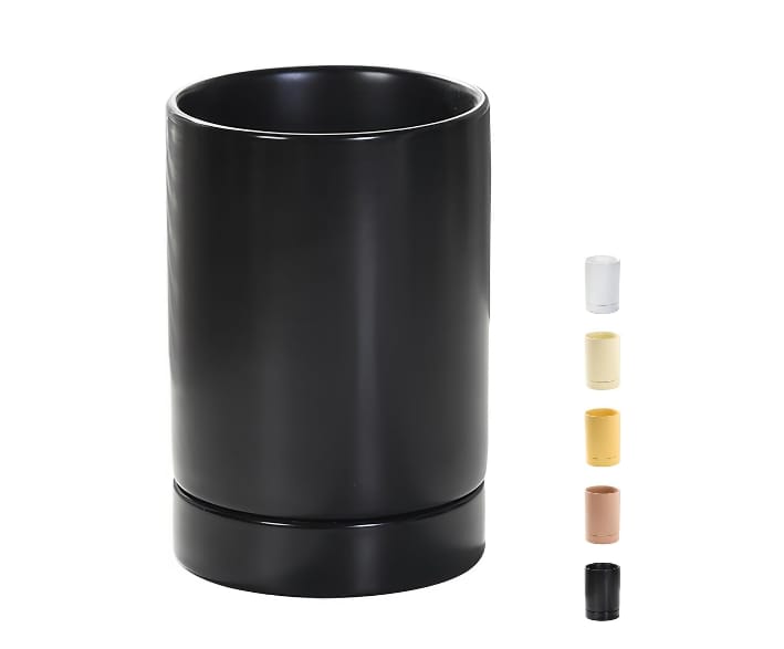 KITEISCAT Portautensili Da Cucina In Ceramica Nera Con Base In Legno Di Acacia – Capacità 17+ Utensili - 2