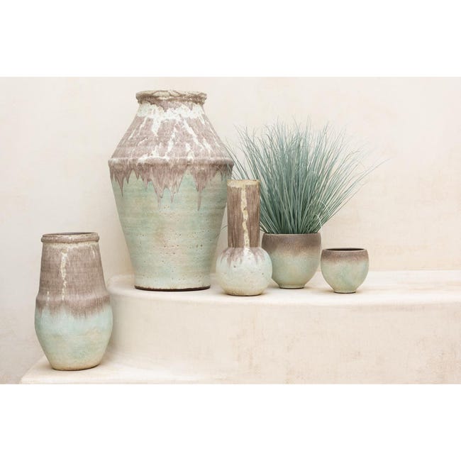 SANFERGE Vaso Geometrico In Ceramica Sfumatura Nera, 20,3 Cm, Design Moderno Per Decorazione Casa E Ufficio, Fiori Freschi O Secchi