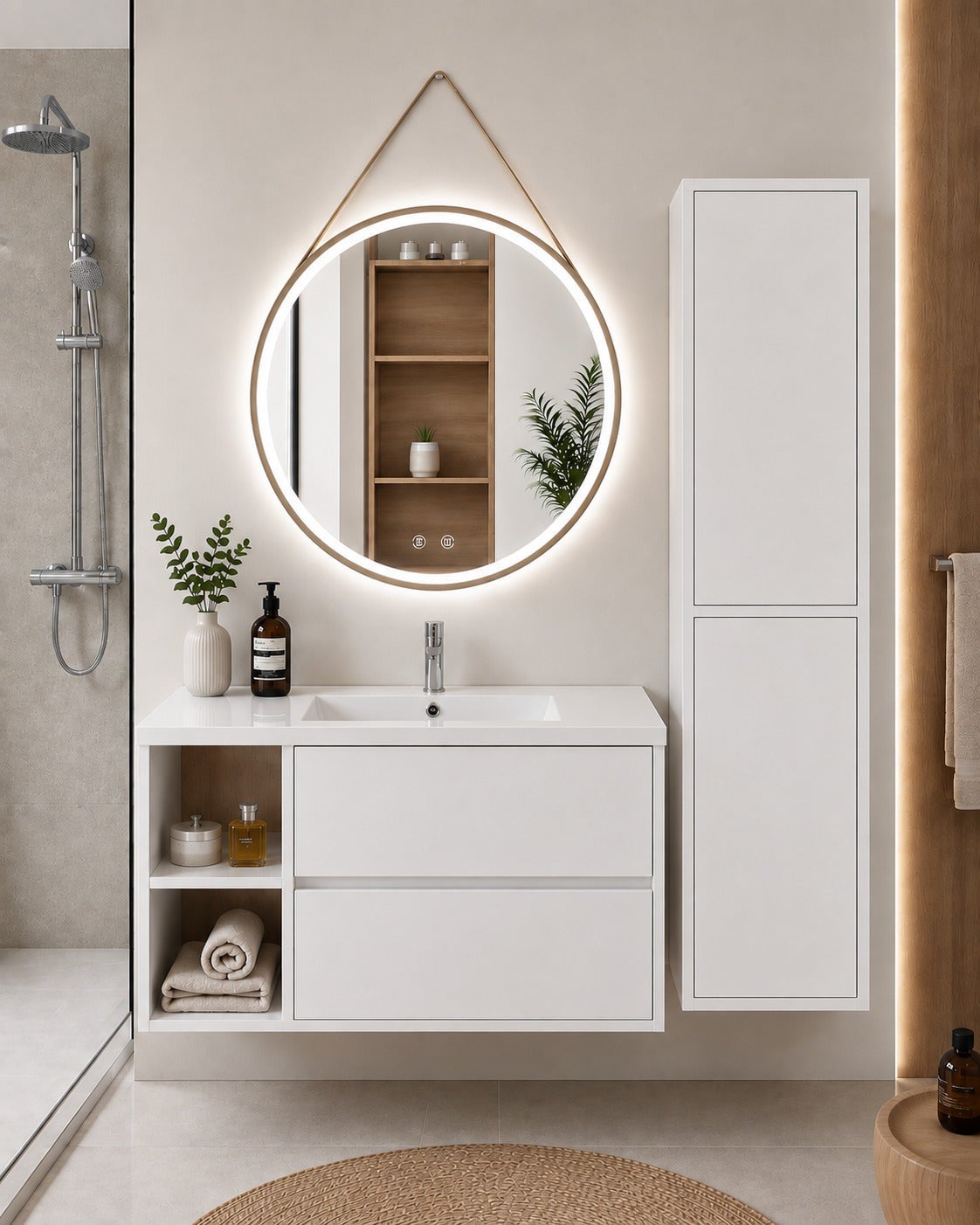 Mobilier de baie cu lavoar ORIGENBATH ZEUS fără oglindă 70x45 cm Stânga alb cu coloană