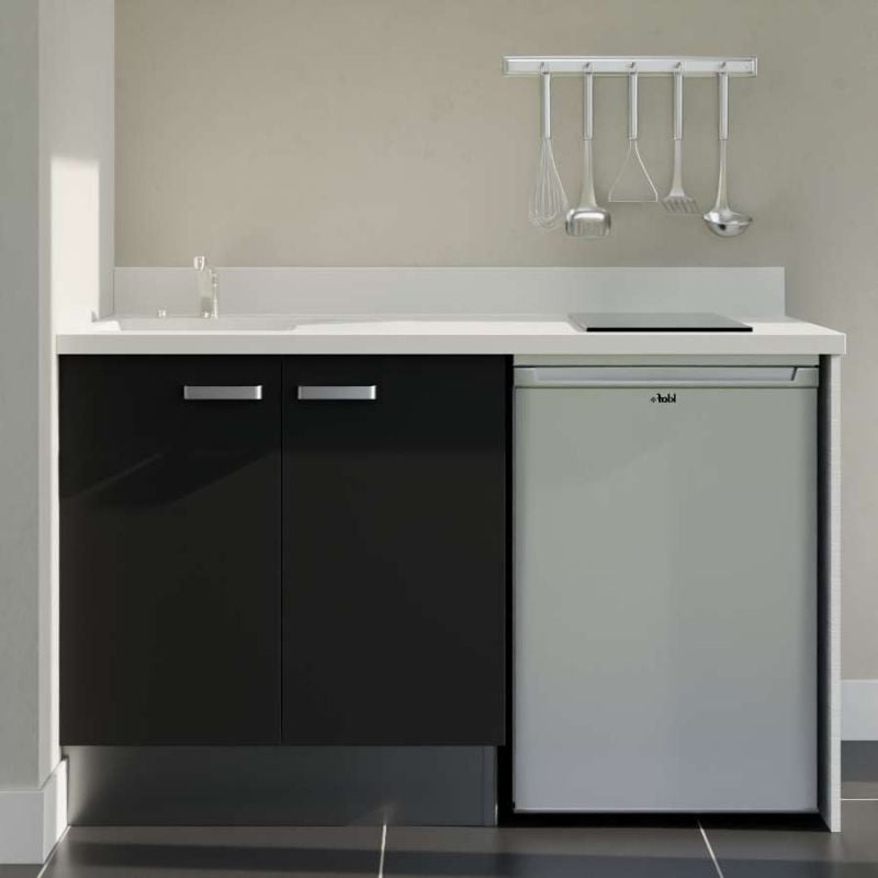 Kitchenette 140 cm modèle K17 - façades Noir - plan monobloc évier à ...