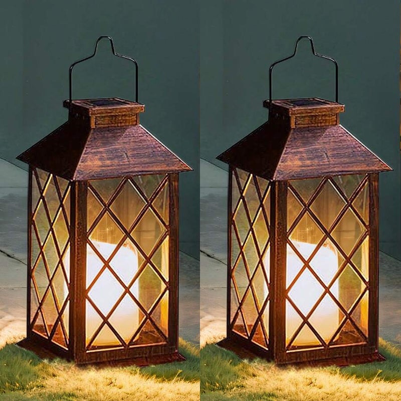 2 zewnętrzne lampy solarne LED wiszące, światło białe ciepłe, wodoodporne, odpowiednie na tarasy, przestrzenie zewnętrzne i balkony