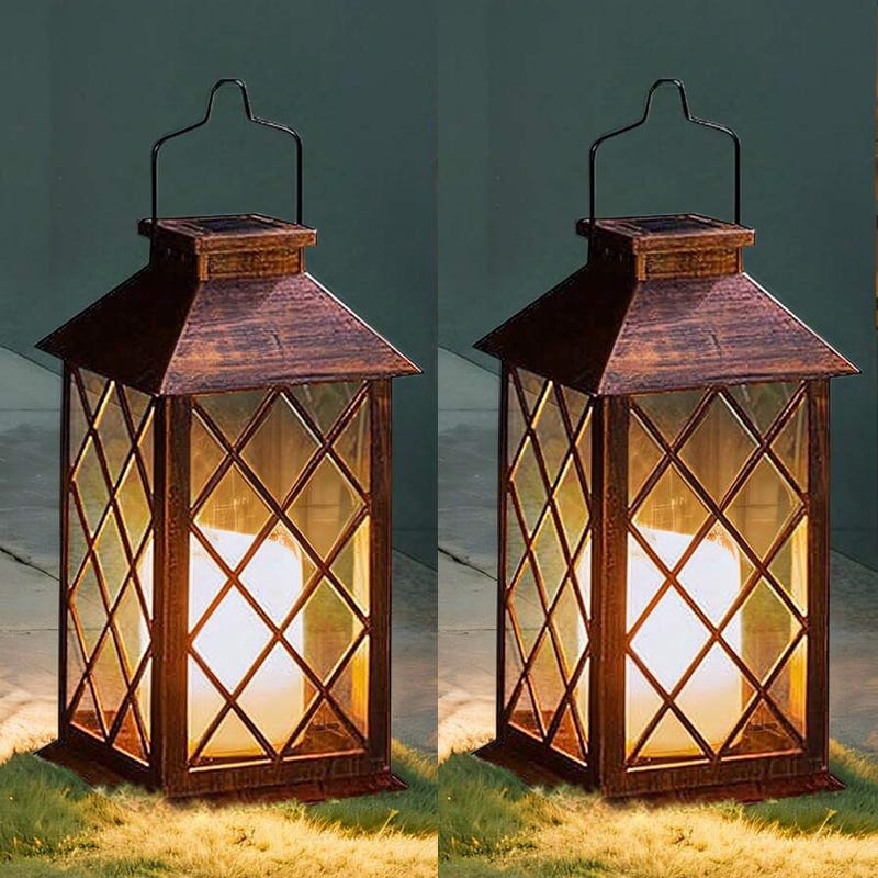 Lanterne Solari da Esterno, 2 Pezzi Metallo Lampada Solare da Giardino con Lampa Lanterne Solari da Esterno, 2 Pezzi Metallo Lampada Solare da Giardino con Lampa