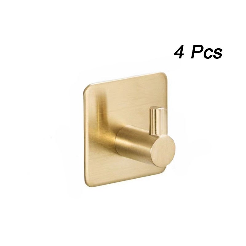 Zestaw 4 samoprzylepnych haczyków ściennych, wieszak na ręczniki łazienkowe, kuchenne i ubrania, stal nierdzewna, złoty