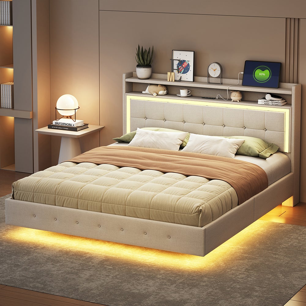 Lit adulte Lit rembourré 160x200 avec prise USB et lumière LED lit ...