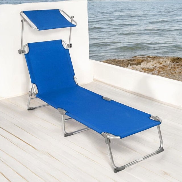 Chaise longue de plage pliante pour exterieur bleu