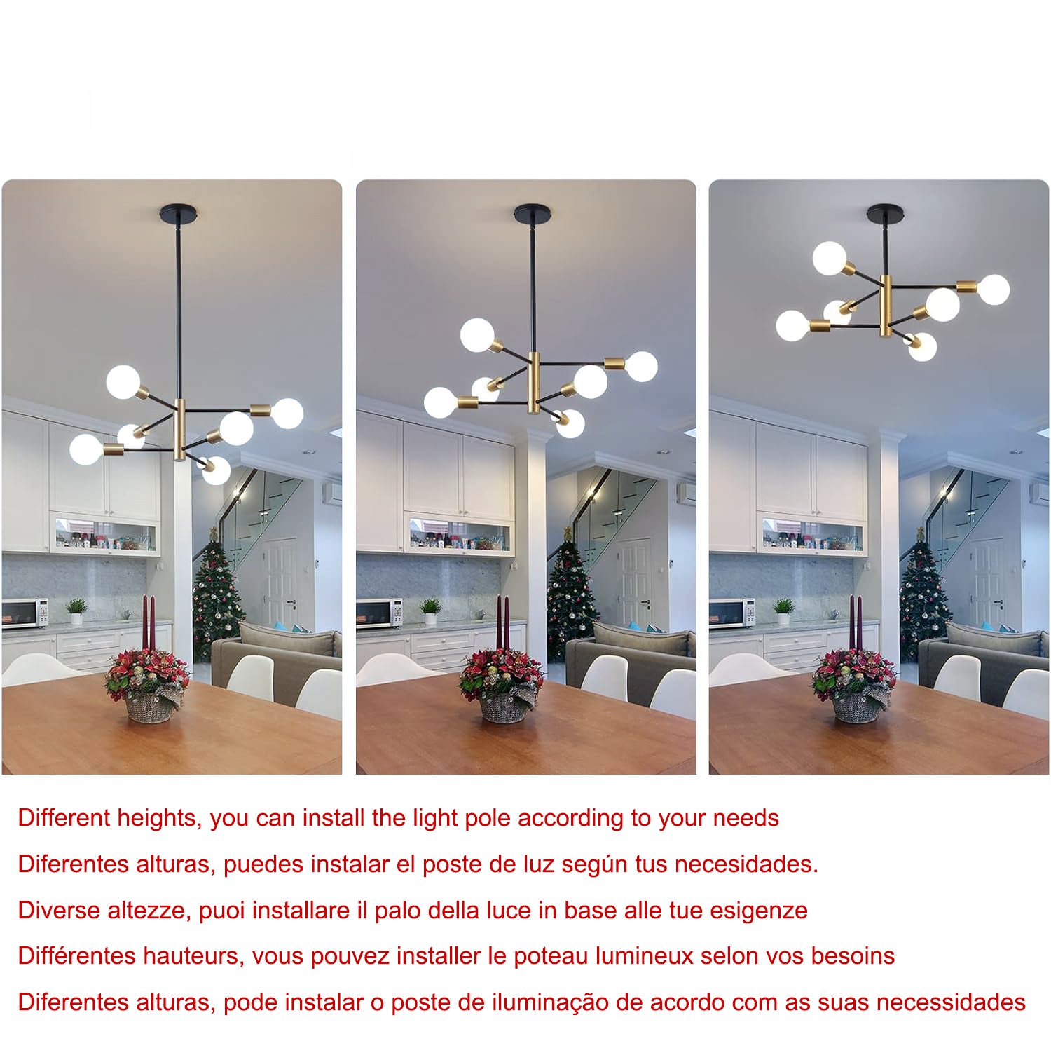 Żyrandol Sputnik, lampa wisząca z 12 żarówkami, lampa sufitowa w stylu retro industrialnym, nowoczesny żyrandol, czarno-złoty (bez białej żarówki) - 6