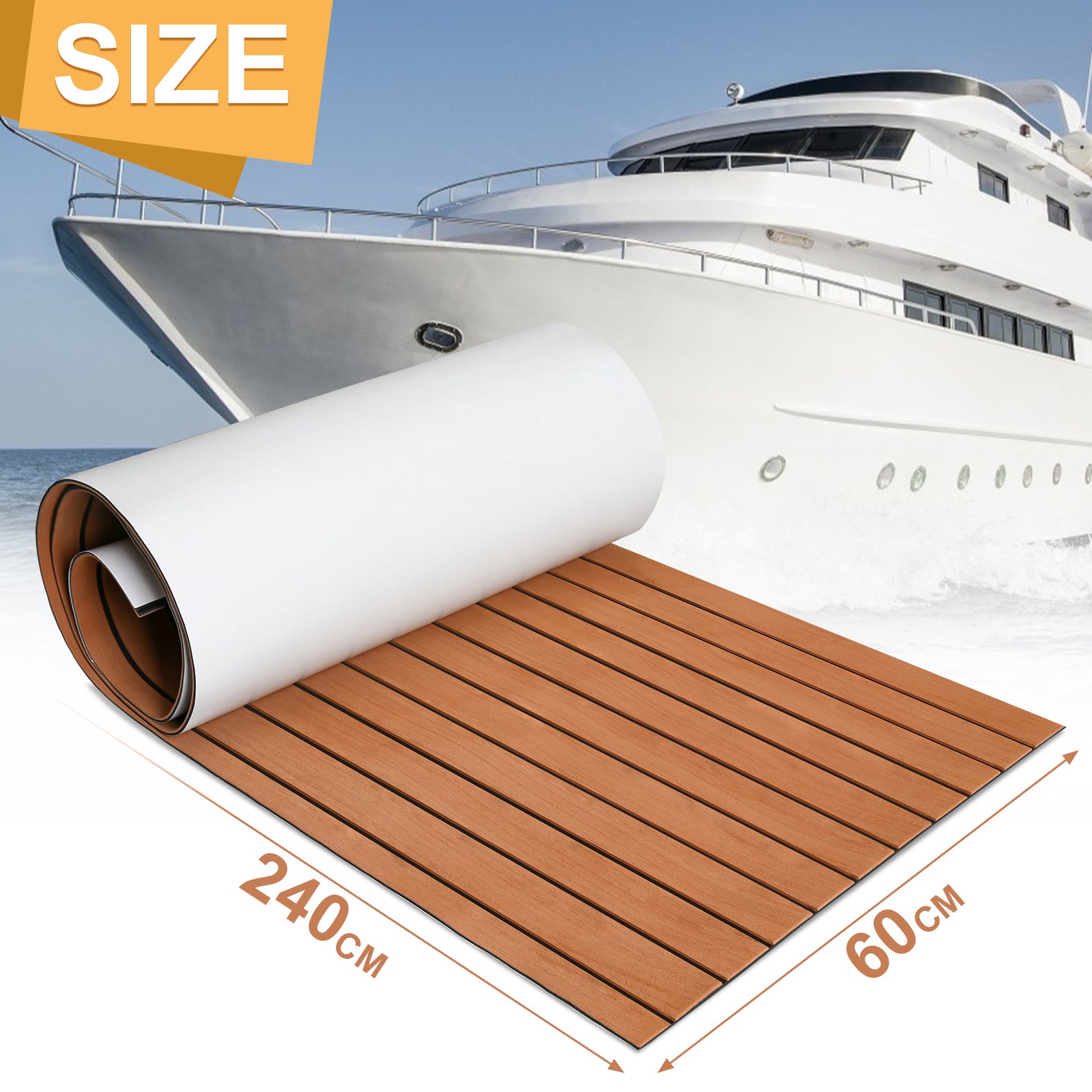 Tapis de Sol Tapis de Pont en Mousse EVA Teck Yacht Tapis de Sol Auto-Adhésif 240x60cm Marron - 2