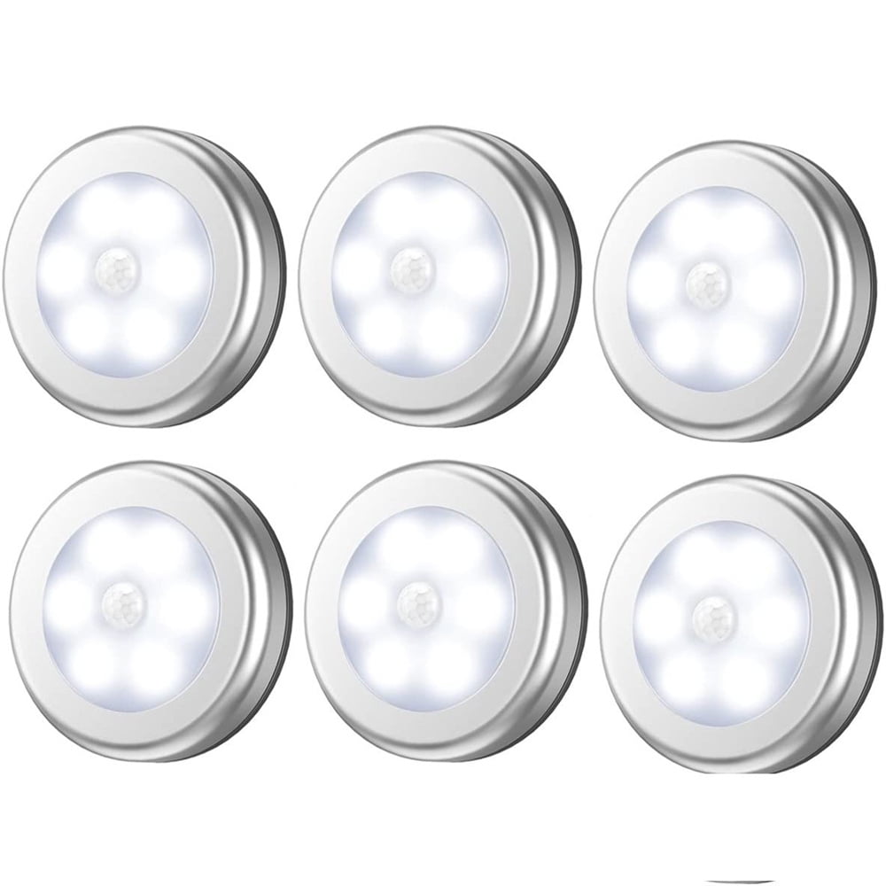 6 pezzi di luce con sensore di movimento, luce notturna a LED alimentata a batteria, luci per scale, luci da parete per corridoio, cucina (Argento) | Leroy Merlin
