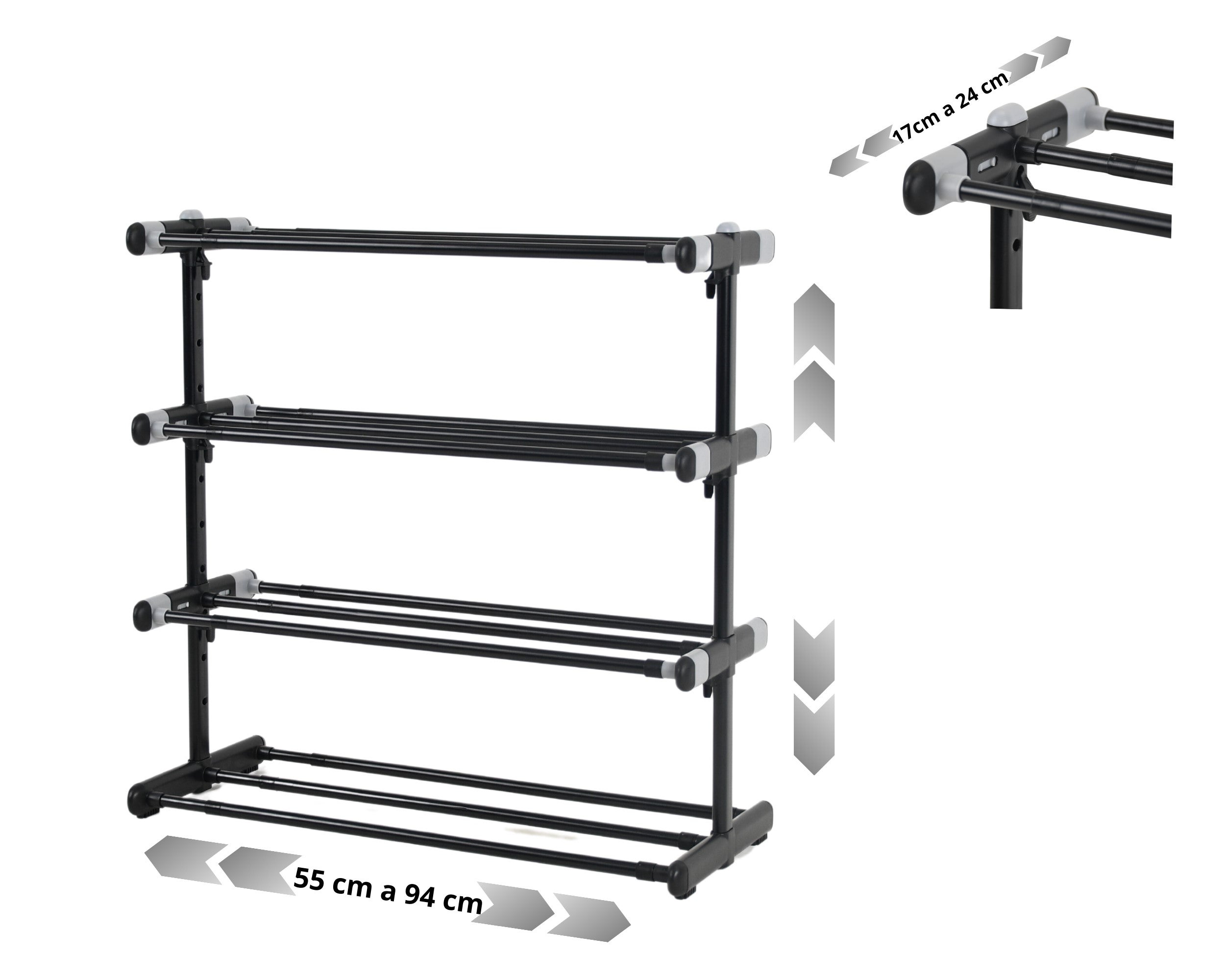 Étagère à Chaussures 9 Niveaux Métallique - Capacité 50-65 Paires - Noir - 127x30x160 Cm