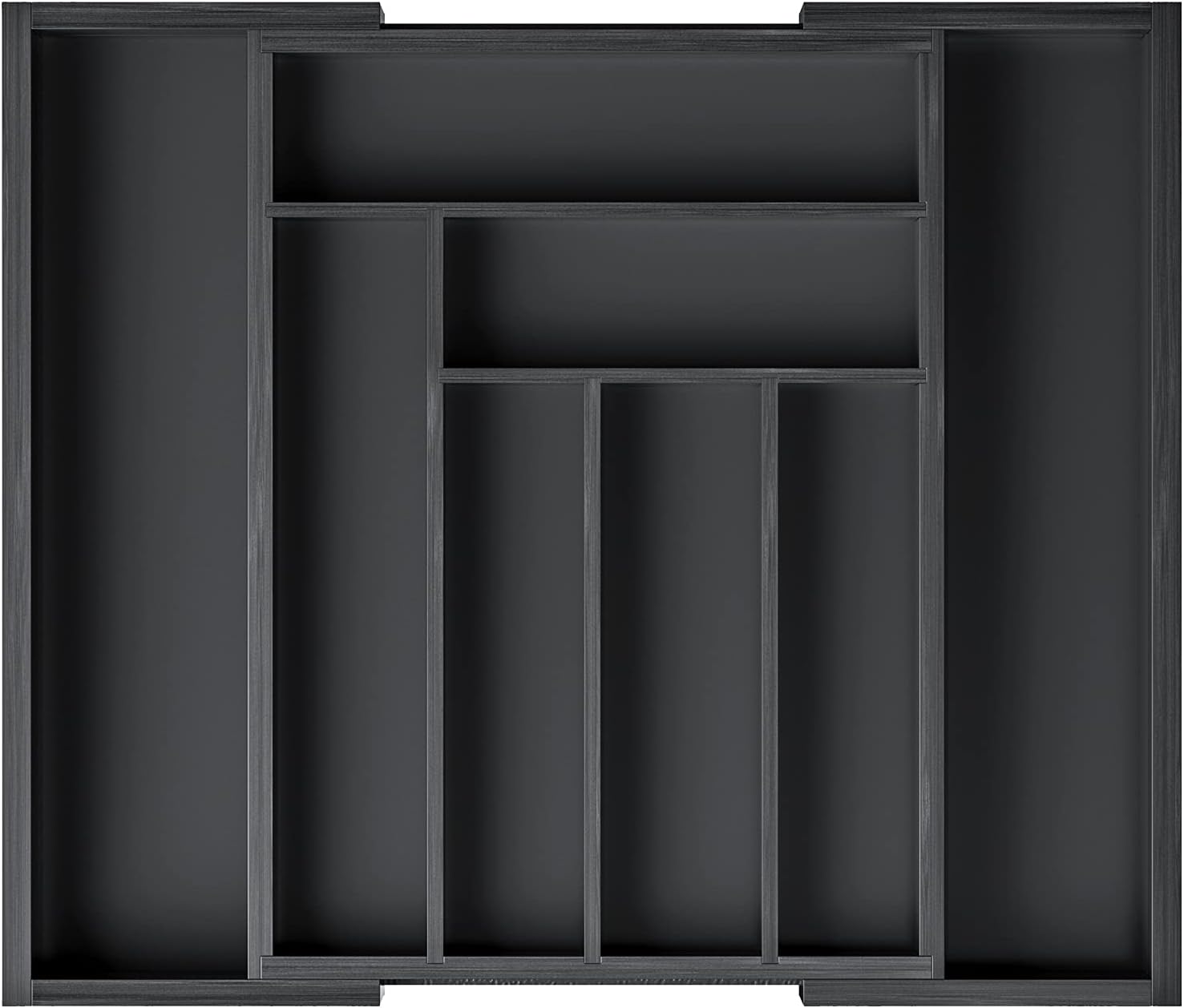 Pojemnik do przechowywania z wysuwaną szufladą, wkład na sztućce z bambusa, regulowany pojemnik do przechowywania sztućców, czarny