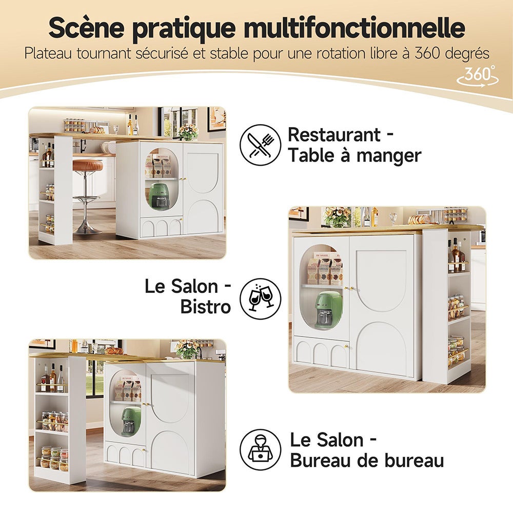 Table de bar pivotante à 360° avec espace de rangement avec étagèrescloisons amovibles blanc - 8