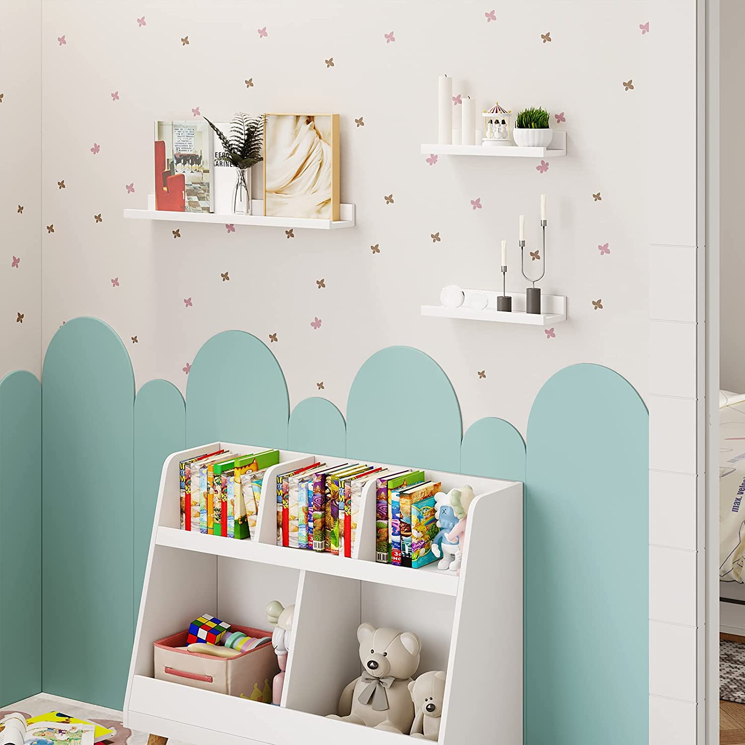 WOLTU Étagère Murale Lot de 3，Étagère de Rangement en MDF pour Salon，Cuisine，Chambre，Bureau，Blanche - 3
