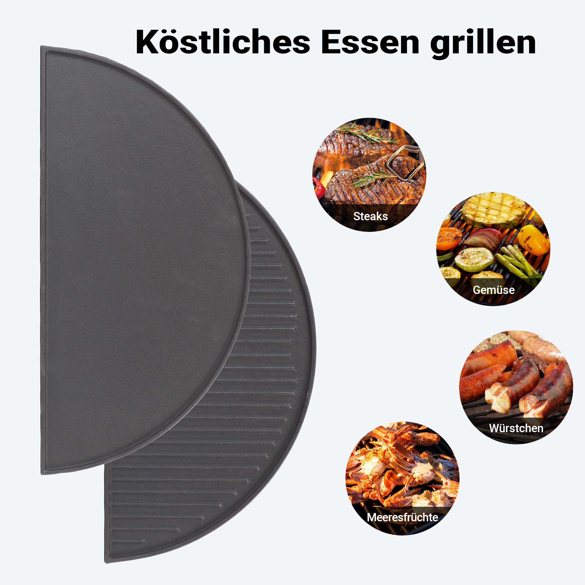 Set 2x Plaque de gril BBQ semi-circulaire – 46,7 x 22,8 x 1,5 cm – en Fonte – Barbecue Charbon de bois ou à gaz – Grillade Cuisson –… Wiltec - 5