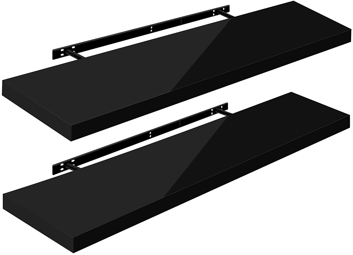 ESituro Lot De 2 Étagères Murales Flottantes Noir 70cm - Support Invisible MDF Métal, Rangement Moderne Pour Salon, Chambre Et Cuisine