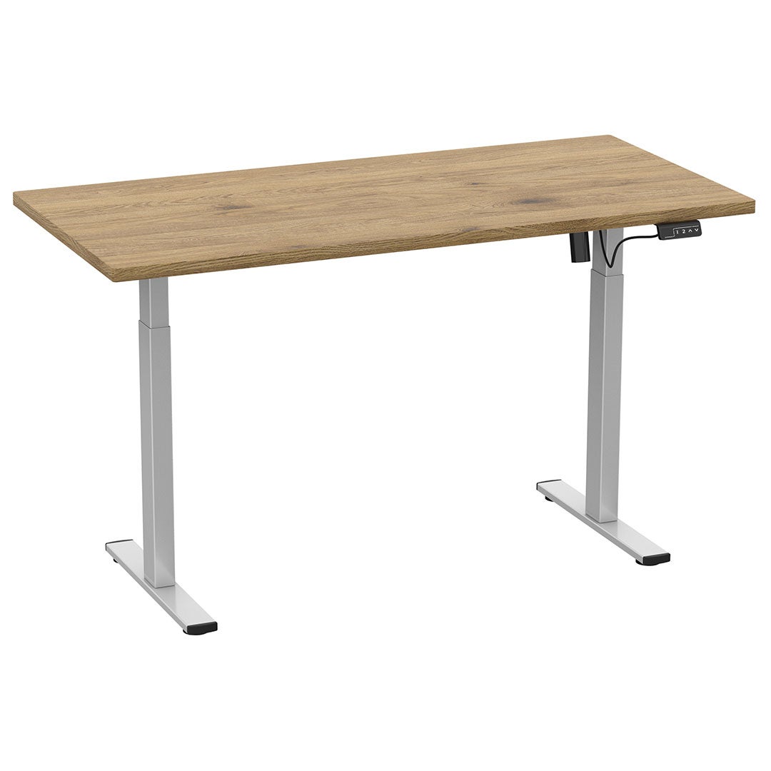 LonaE biurko elektryczną funkcją podnoszenia i opuszczania 160x80x71-120cm dąb dekor, kolor srebrny.