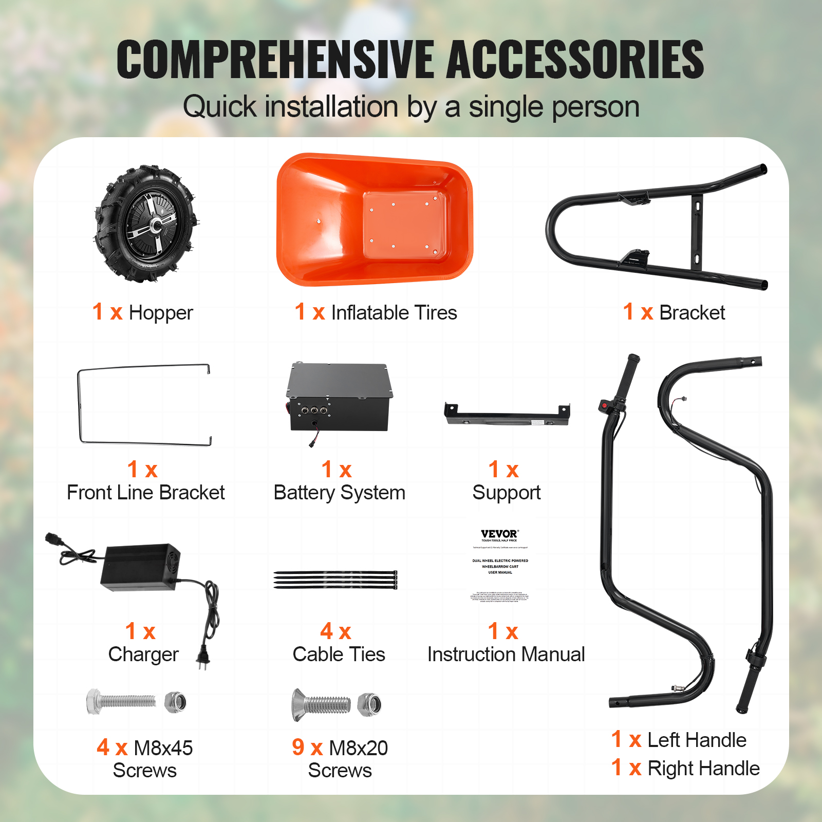 Brouette Électrique 500 W,VEVOR Chariot Basculant Motorisé,Poignée Métal,Roue Large 40 cm,Charge 150 kg pour Ferme,Pelouse,Jardinage,Entrepôt - 6