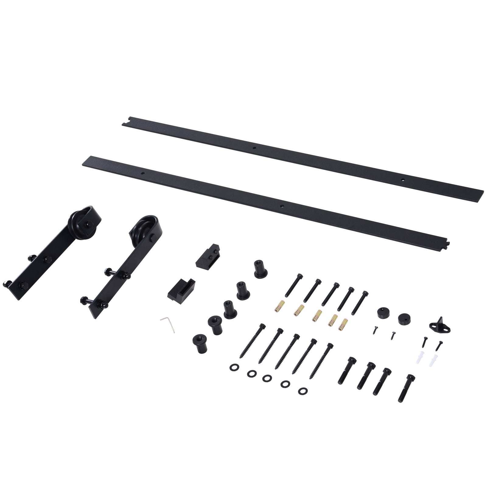 Kit d'accessoires pour rail de porte coulissante de 200 cm avec rail et roulettes, capacité de charge 100 kg, acier au carbone, 200 × 4 × 0,6 cm - 2