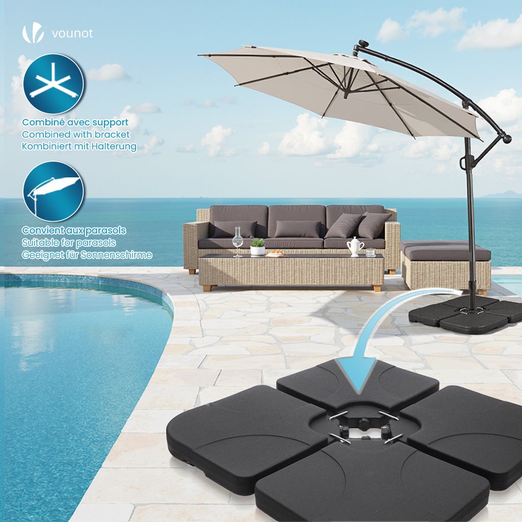 Dalle de lestage pour pied de parasol - 4 pcs à remplir avec poignée - HDPE - 100kg sable ou 60L eau - base en croix - VOUNOT® - 2