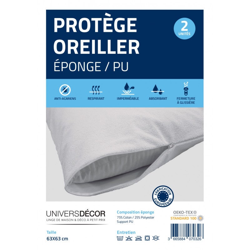 Lot de 2 protège oreiller éponge imperméable anti-acariens 63 x 63 cm - 4