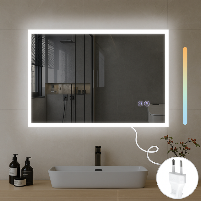 DR.LUX Specchio Da Bagno LED 91x71 Cm Con Antiappannamento E Luce Dimmerabile 3000-6000K – Installazione Verticale O Orizzontale