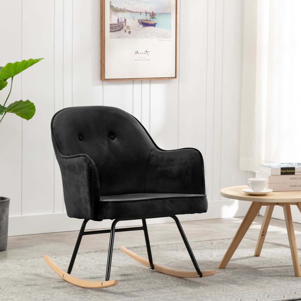 Silla mecedora | sillón balancín relax | sillón de salón de terciopelo negro cfw927367