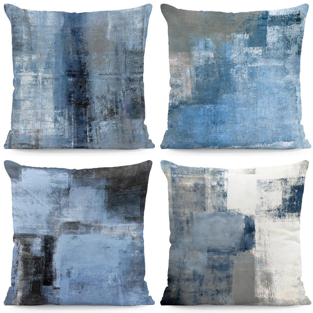 Funda de cojín con estampado de acuarela de 45 cm x 45 cm, juego de 4 fundas de almohada de color gris marino de 18 x 18 pulgadas, fundas de almohada