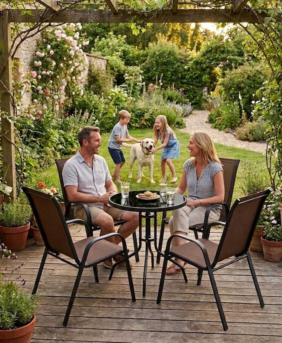 Table de jardin Ø90 cm, noire, métal, verre - 8