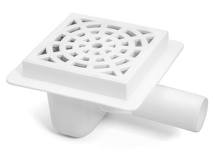 Kratka kanalizacyjna podłogowa biała 150x150 mm, odpływ boczny 50 mm