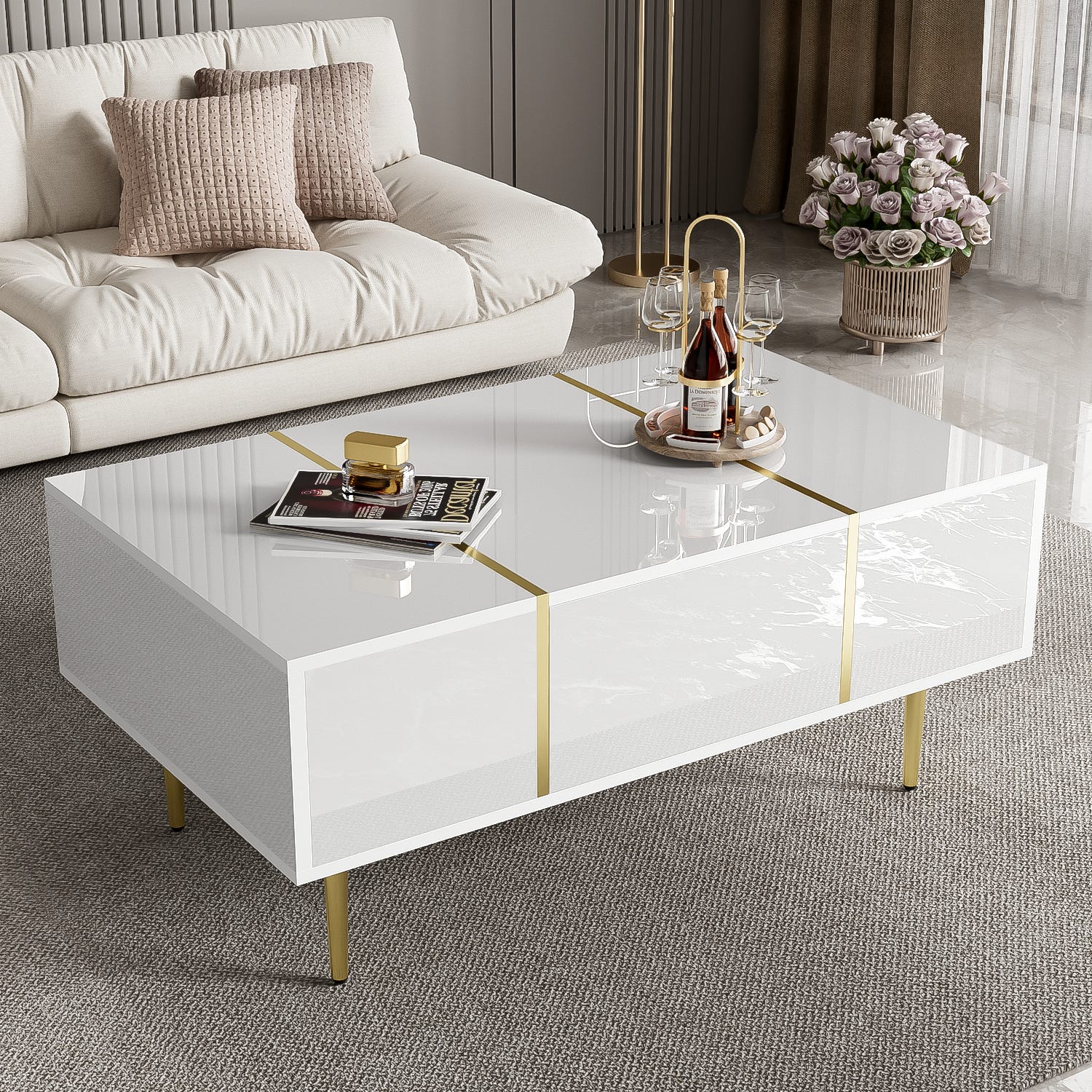 Mesa de centro moderna - 2 cajones - MDF - Blanco | Leroy Merlin