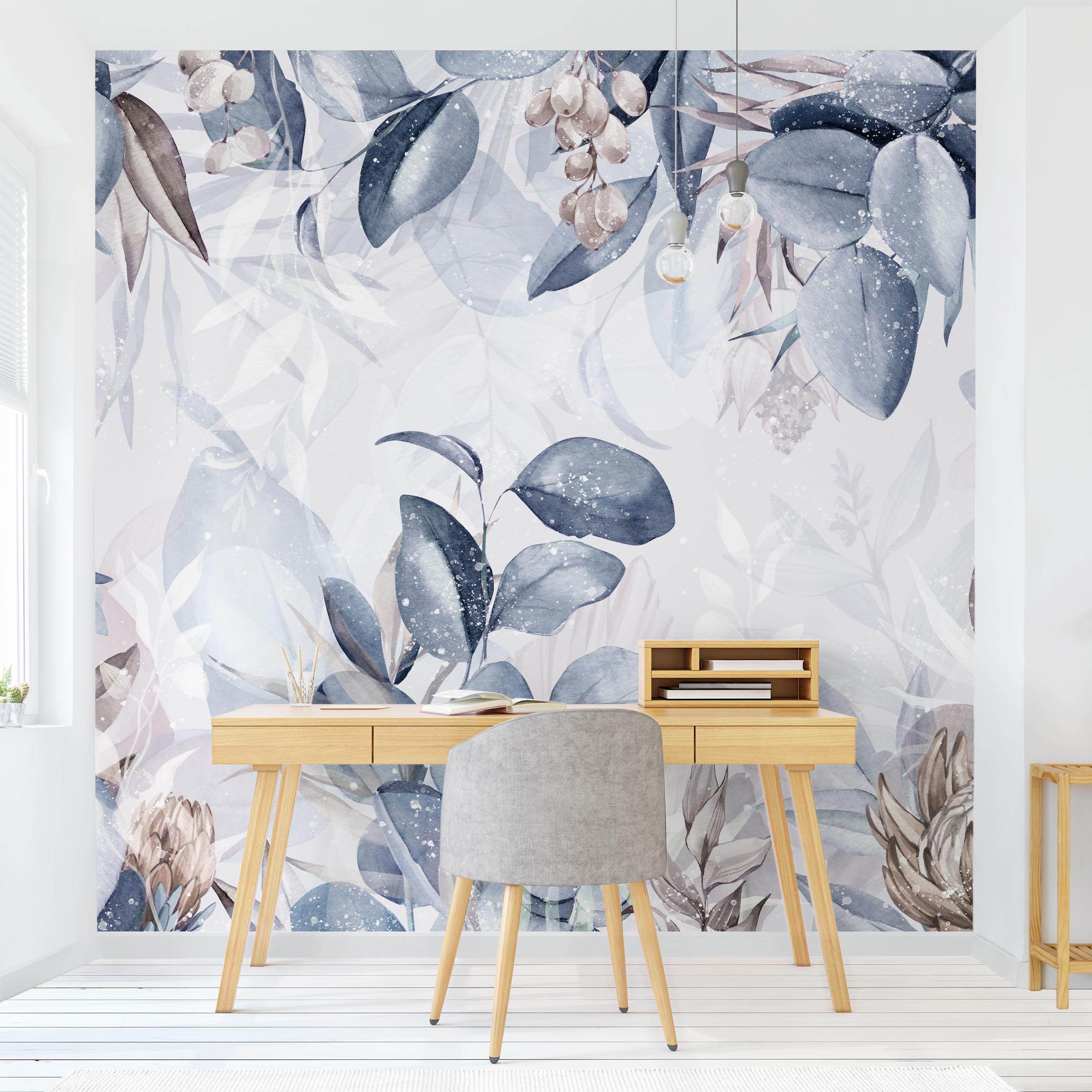 Papel pintado fotomural acuarela flores botánico tropical arte 349 - salón dormitorio cocina pasillo - tnt 336 x 336 cm smart
