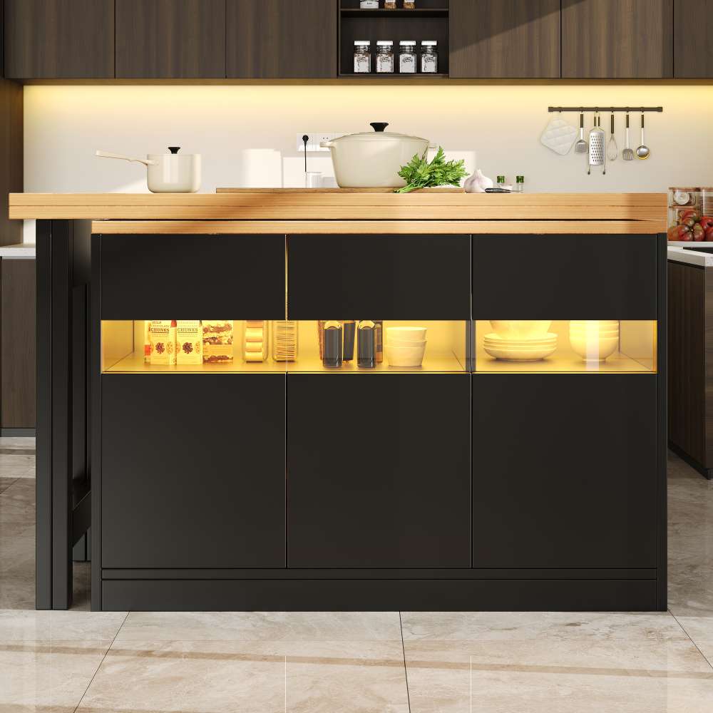 Mesa de bar LED extensible 120-180cm, rotación 360°, isla de cocina moderna con almacenamiento - 8