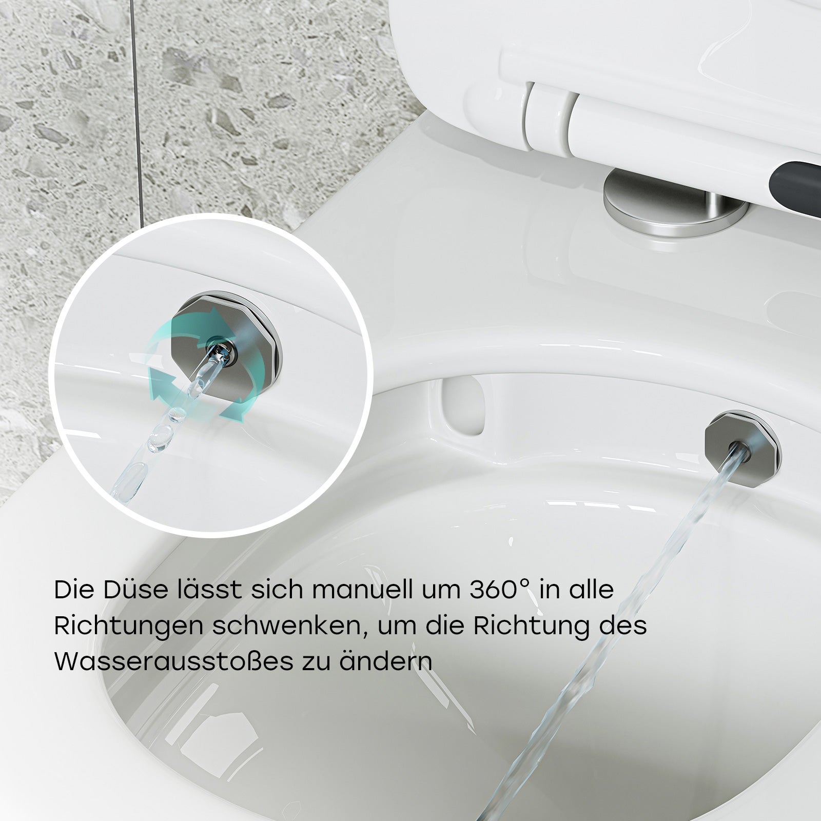 Toaleta prysznicowa z wbudowaną dyszą, podwieszana toaleta z funkcją spłukiwania, toaleta prysznicowa z powłoką nano, 53x36x35 cm HOROW - 4