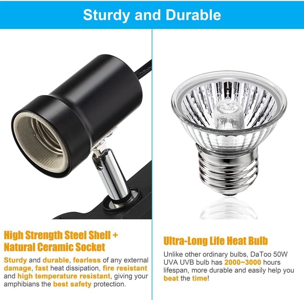 Cresce a luz, lâmpada de aquecimento para répteis, lâmpada giratória de aquecimento para tartarugas, 50W UVA UVB, lâmpada de luz solar simulada, clipe - 3
