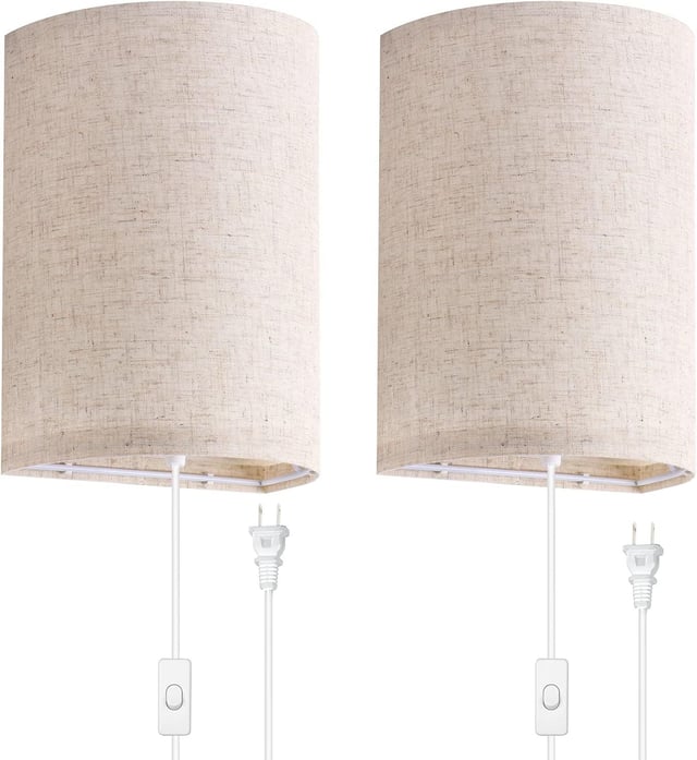 Zestaw 2 lamp ściennych retro z wtyczką, lamp schodowych, bez źródła światła, odpowiednich do sypialni i salonu