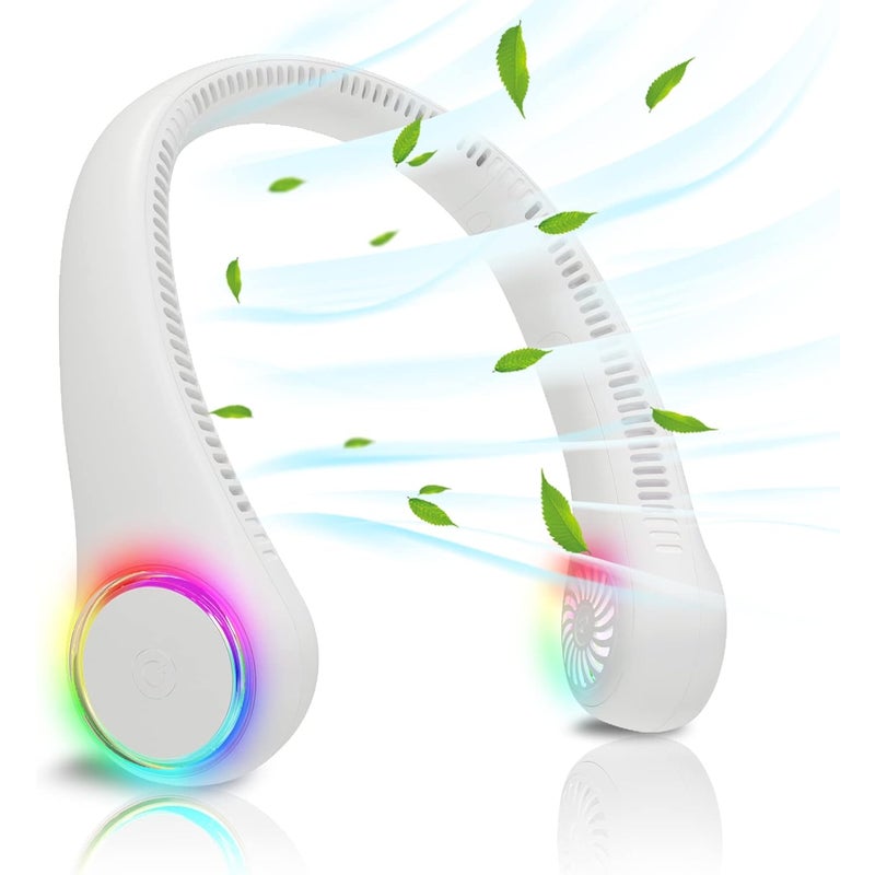 Wentylator na szyję, mini wentylator USB, wentylator bezłopatkowy, mocny i cichy, 4000 mAh, 3 prędkości, biały
